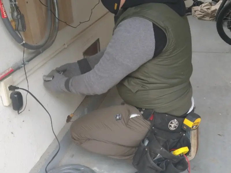Electrician performing outlet wiring in a Citrus Springs garage